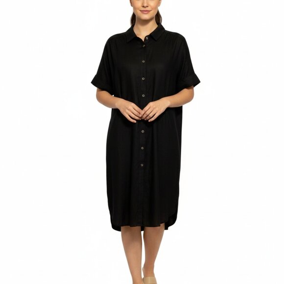 Well Worn Black Linen Blend Button Up Shirt Dress Size XL - Picture 1 of 15